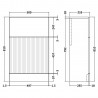Fluted Satin White 500mm Toilet Unit - Technical Drawing