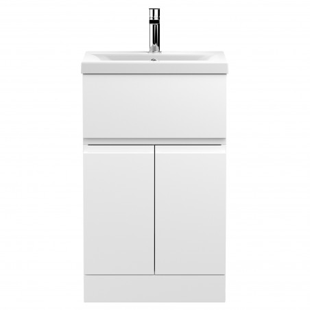 Urban Satin White 500mm (w) x 540mm (h) 390mm (d) Floor Standing 2-Door/Drawer Vanity Unit & Mid-Edge Ceramic Basin