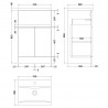 Urban Satin White 500mm (w) x 540mm (h) 390mm (d) Floor Standing Vanity Unit & Mid-Edge Ceramic Basin - Technical Drawing