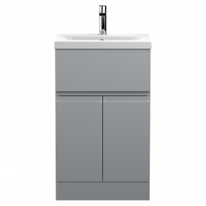 Urban Satin Grey 500mm (w) x 850mm (h) 390mm (d) Floor Standing 2-Door/Drawer Vanity Unit & Mid-Edge Ceramic Basin