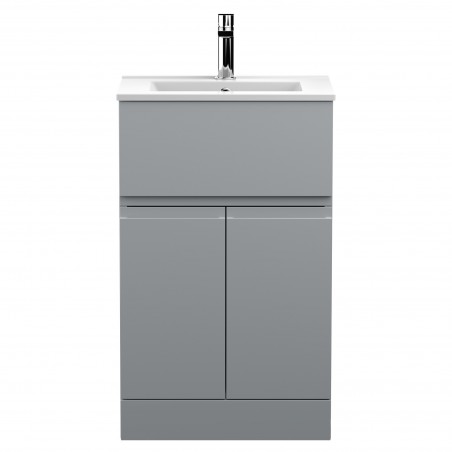 Urban  Satin Grey 500mm (w) x 828mm (h) 395mm (d) Floor Standing 2-Door/Drawer Vanity Unit & Minimalist Ceramic Basin
