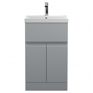 Urban Satin Grey 500mm (w) x 860mm (h) x 395mm (d) Floor Standing 2-Door/Drawer Vanity Unit & Thin-Edge Ceramic Basin