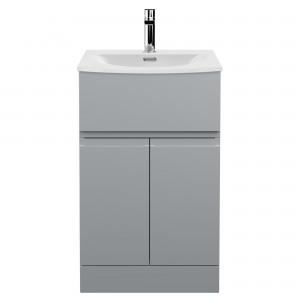 Urban Satin Grey 500mm (w) x 840mm (h) x 390mm (d) Floor Standing 2-Door/Drawer Vanity Unit & Curved Ceramic Basin