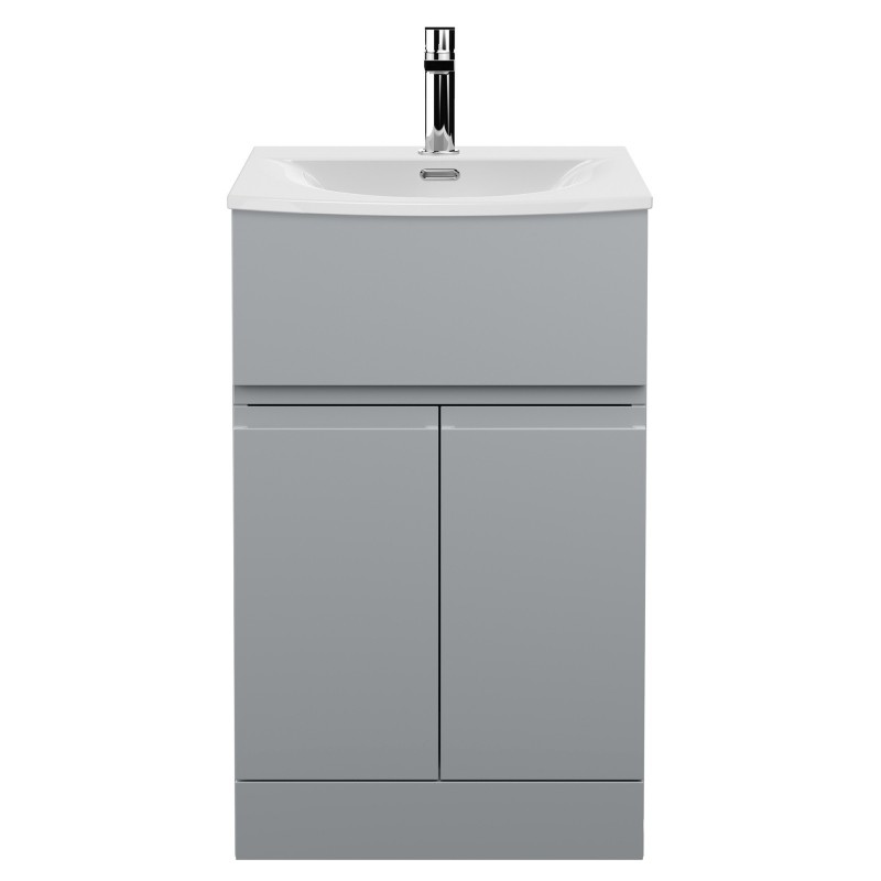 Urban Satin Grey 500mm (w) x 840mm (h) x 390mm (d) Floor Standing 2-Door/Drawer Vanity Unit & Curved Ceramic Basin
