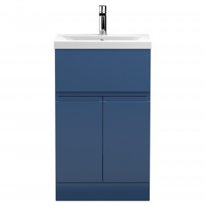 Urban Satin Blue 500mm (w) x 850mm (h) 390mm (d) Floor Standing 2-Door/Drawer Vanity Unit & Mid-Edge Ceramic Basin