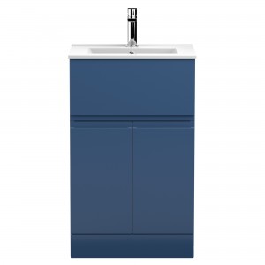 Urban  Satin Blue 500mm (w) x 828mm (h) 395mm (d) Floor Standing 2-Door/Drawer Vanity Unit & Minimalist Ceramic Basin