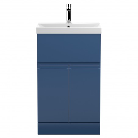 Urban Satin Blue 500mm (w) x 860mm (h) x 395mm (d) Floor Standing 2-Door/Drawer Vanity Unit & Thin-Edge Ceramic Basin