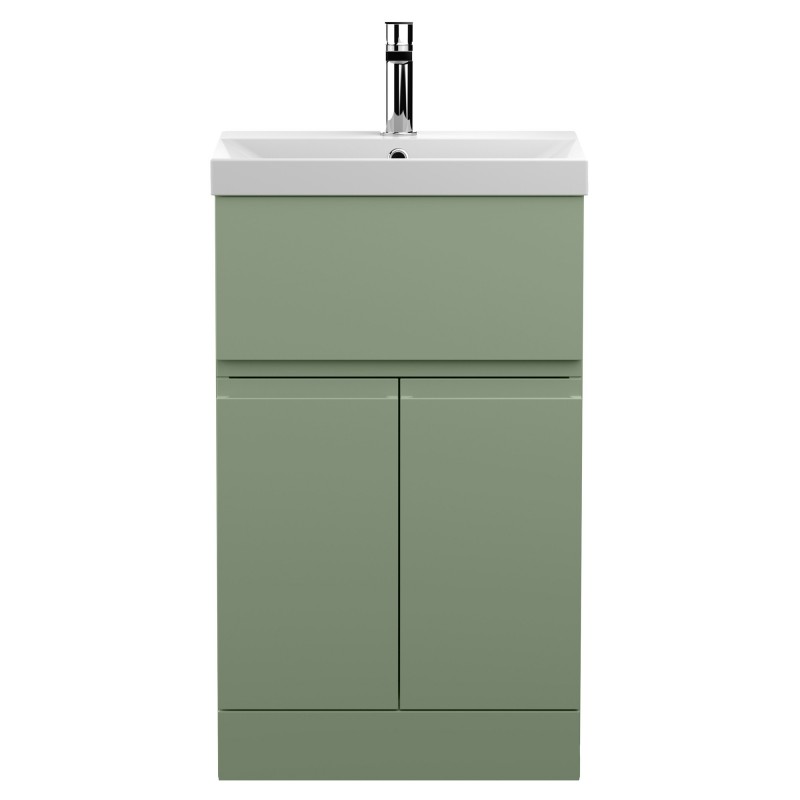Urban Satin Green 500mm Freestanding 2 Door & Drawer Unit & Thin-Edge Ceramic Basin