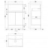Urban Satin Green 500mm Freestanding 2 Door & Drawer Unit & Thin-Edge Ceramic Basin - Technical Drawing