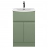 Urban Satin Green 500mm Freestanding 2 Door & Drawer Unit & Curved Ceramic Basin
