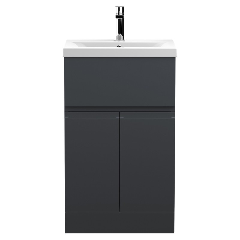 Urban Floor Standing 2-Door 1-Drawer Vanity Unit with Mid-Edge Ceramic Basin 500mm Wide - Soft Black