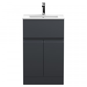 Urban Floor Standing 2-Door 1-Drawer Vanity Unit with Minimalist Ceramic Basin 500mm Wide - Soft Black