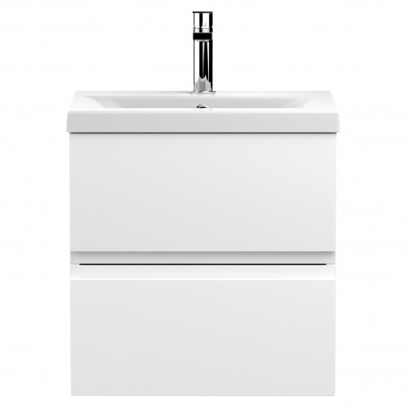 Urban  Satin White 500mm (w) x 540mm (h) 390mm (d) Wall Hung 2-Drawer Vanity Unit & Mid-Edge Ceramic Basin
