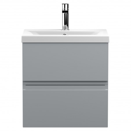 Urban  Satin Grey 500mm (w) x 540mm (h) 390mm (d) Wall Hung 2-Drawer Vanity Unit & Mid-Edge Ceramic Basin