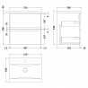 Urban  Satin Grey 500mm (w) x 540mm (h) 390mm (d) Wall Hung 2-Drawer Vanity Unit & Mid-Edge Ceramic Basin - Technical Drawing