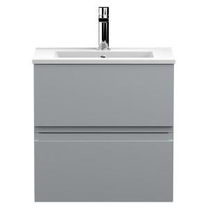 Urban Satin Grey 500mm (w) x 540mm (h) x 395mm (d) Wall Hung 2-Drawer Vanity Unit & Minimalist Ceramic Basin