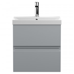 Urban Satin Grey 500mm (w) x 550mm (h) x 395mm (d) Wall Hung 2-Drawer Vanity Unit & Thin-Edge Ceramic Basin