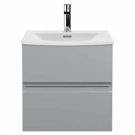 Urban Satin Grey 500mm (w) x 530mm (h) x 390mm (d) Wall Hung 2-Drawer Vanity Unit & Curved Ceramic Basin