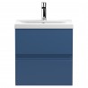 Urban Satin Blue 500mm (w) x 540mm (h) x 390mm (d) Wall Hung 2-Drawer Vanity Unit & Mid-Edge Ceramic Basin