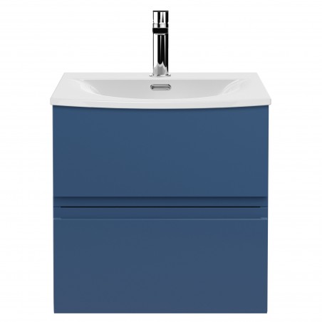 Urban Satin Blue 500mm (w) x 530mm (h) x 390mm (d) Wall Hung 2-Drawer Vanity Unit & Curved Ceramic Basin