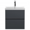 Urban Wall Hung 2-Drawer Vanity Unit with Thin-Edge Ceramic Basin 500mm Wide - Soft Black