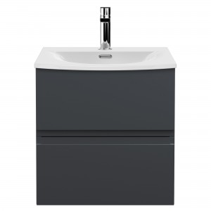 Urban Wall Hung 2-Drawer Vanity Unit with Curved Ceramic Basin 500mm Wide - Soft Black