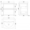 Urban Wall Hung 2-Drawer Vanity Unit with Curved Ceramic Basin 500mm Wide - Soft Black - Technical Drawing