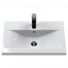 Urban Satin White 600mm (w) x 850mm (h) x 390mm (d) Floor Standing Vanity Unit & Mid-Edge Ceramic Basin - Insitu