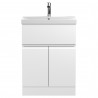 Urban Satin White 600mm (w) x 860mm (h) x 395mm (d) Floor Standing 2-Door/Drawer Vanity Unit & Thin-Edge Ceramic Basin