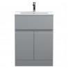 Urban Satin Grey 600mm (w) x 828mm (h) x 395mm (d) Floor Standing 2-Door/Drawer Vanity Unit & Minimalist Ceramic Basin