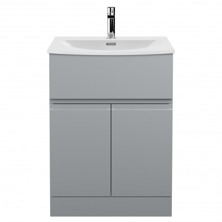 Urban Satin Grey 600mm (w) x 840mm (h) x 390mm (d) Floor Standing 2-Door/Drawer Vanity Unit & Curved Ceramic Basin