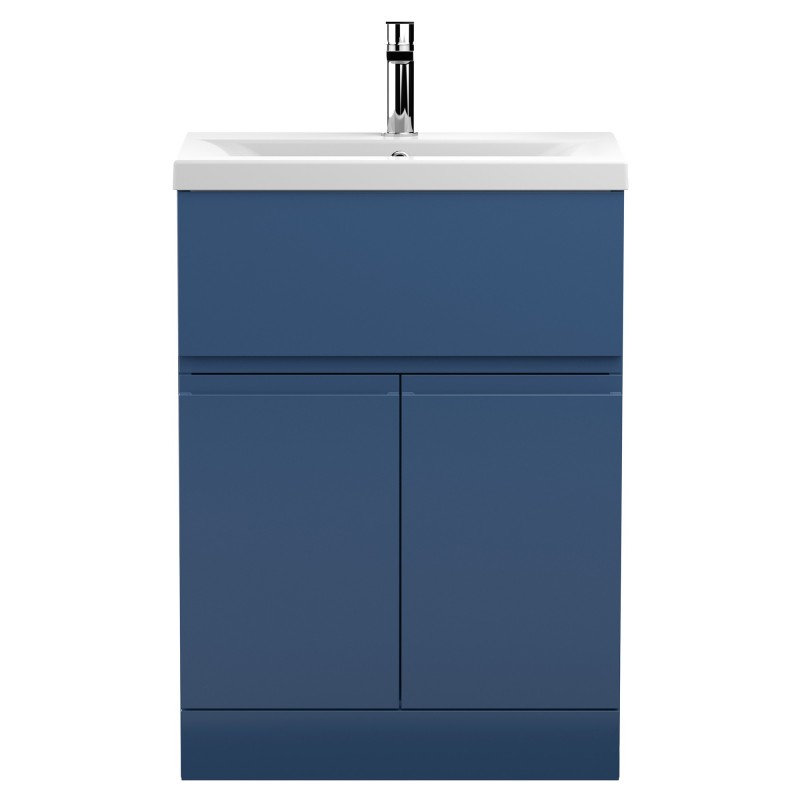 Urban Satin Blue 600mm (w) x 850mm (h) x 390mm (d) Floor Standing 2-Door/Drawer Vanity Unit & Mid-Edge Ceramic Basin