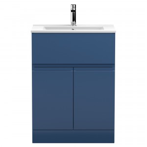Urban Satin Blue 600mm (w) x 828mm (h) x 395mm (d) Floor Standing 2-Door/Drawer Vanity Unit & Minimalist Ceramic Basin