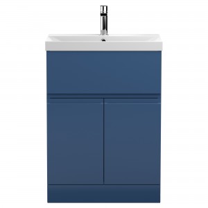 Urban Satin Blue 600mm (w) x 860mm (h) x 395mm (d) Floor Standing 2-Door/Drawer Vanity Unit & Thin-Edge Ceramic Basin