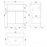 Urban Satin Green 600mm Freestanding 2 Door & Drawer Unit & Curved Ceramic Basin - Technical Drawing