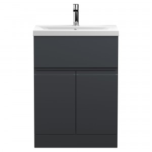 Urban Floor Standing 2-Door 1-Drawer Vanity with Mid-Edge Ceramic Basin 600mm Wide - Soft Black