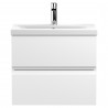 Urban Satin White 600mm (w) x 540mm (h) x 390mm (d) Wall Hung 2-Drawer Vanity Unit & Mid-Edge Ceramic Basin