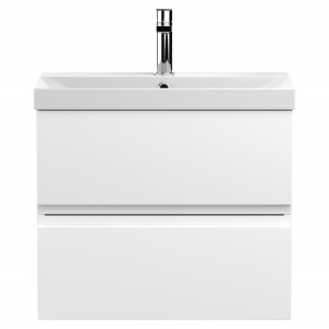 Urban Satin White 600mm (w) x 550mm (h) x 395mm (d) Wall Hung 2-Drawer Vanity Unit & Thin-Edge Ceramic Basin