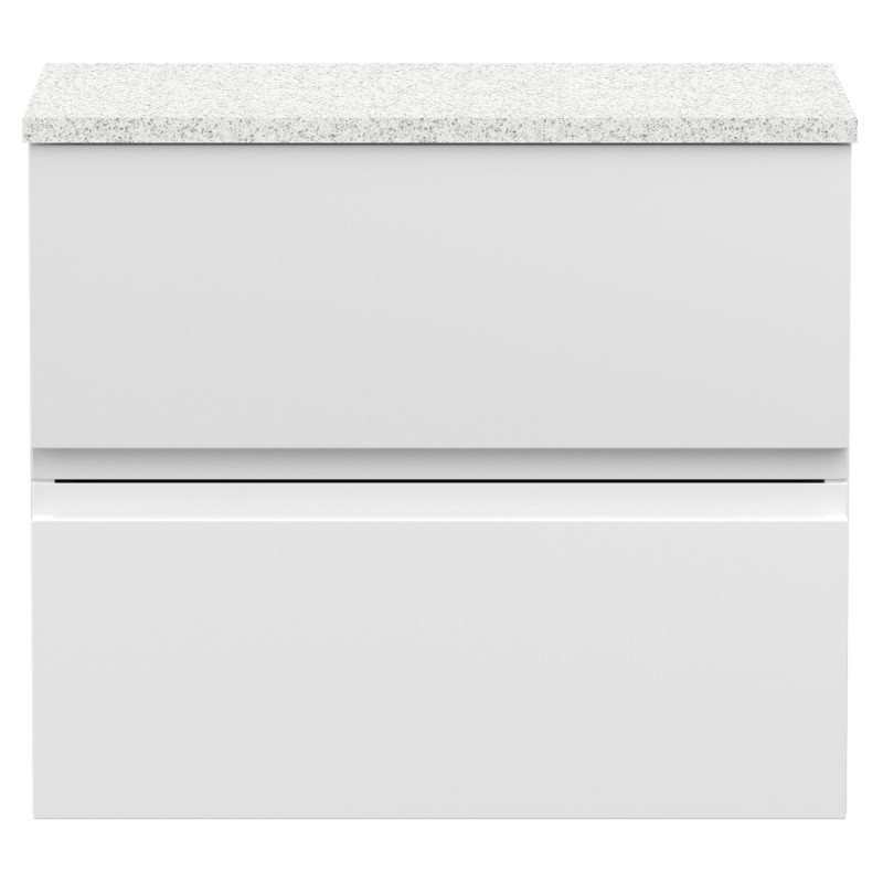 Urban Satin White 600mm (w) x 522mm (h) x 390mm (d) Wall Hung 2-Drawer Vanity Unit & Sparkling White Worktop