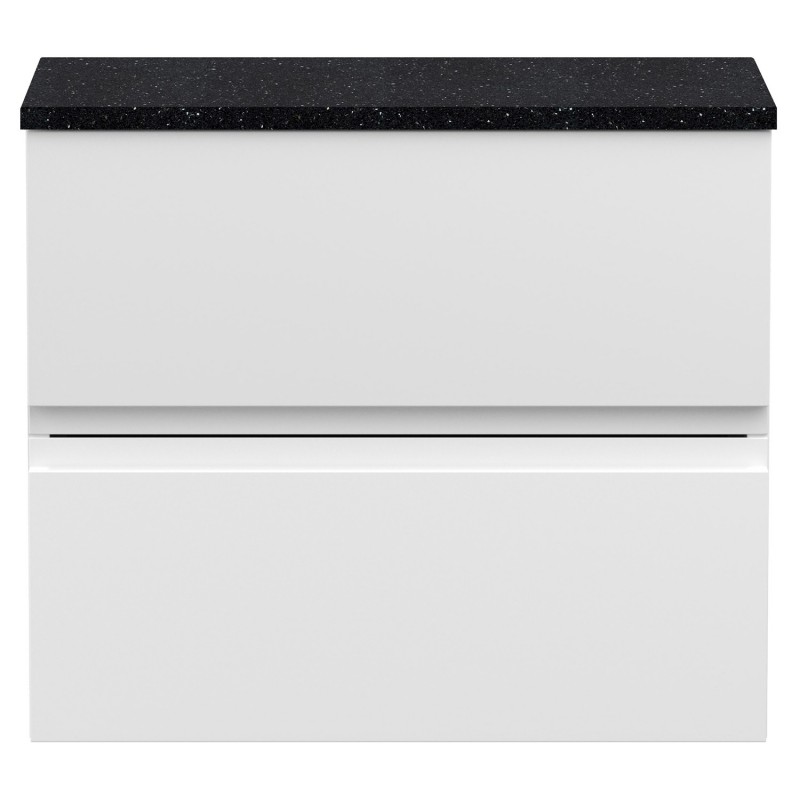 Urban Satin White 600mm (w) x 522mm (h) x 390mm (d) Wall Hung 2-Drawer Vanity Unit & Sparkling Black Worktop