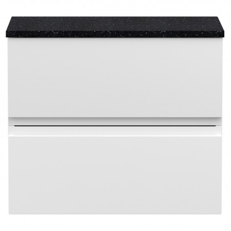 Urban Satin White 600mm (w) x 522mm (h) x 390mm (d) Wall Hung 2-Drawer Vanity Unit & Sparkling Black Worktop