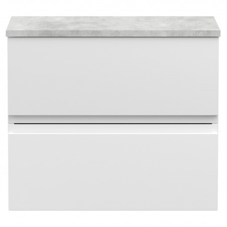 Urban Satin White 600mm (w) x 522mm (h) x 390mm (d) Wall Hung 2-Drawer Vanity Unit & Grey Worktop