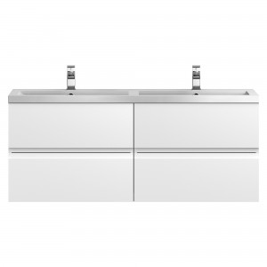 Urban Satin White 1200mm Wall Hung 4 Drawer Vanity & Double Polymarble Basin