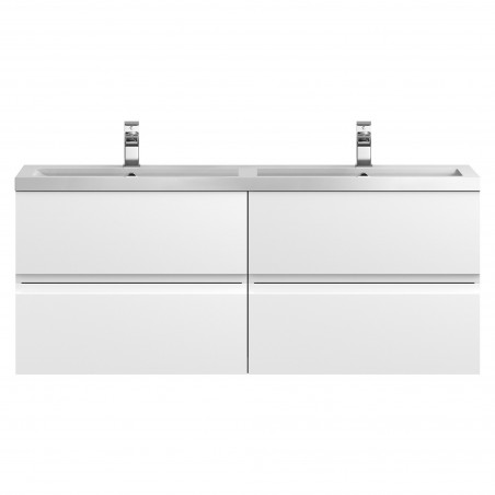 Urban Satin White 1200mm Wall Hung 4 Drawer Vanity & Double Polymarble Basin