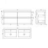 Urban Satin White 1200mm Wall Hung 4 Drawer Vanity & Double Polymarble Basin - Technical Drawing