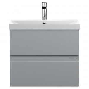 Urban Satin Grey 600mm (w) x 550mm (h) x 395mm (d) Wall Hung 2-Drawer Vanity Unit & Thin-Edge Ceramic Basin
