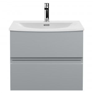 Urban Satin Grey 600mm (w) x 530mm (h) x 390mm (d) Wall Hung 2-Drawer Vanity Unit & Curved Ceramic Basin