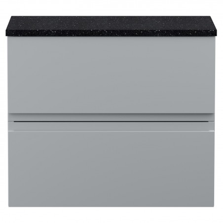 Urban Satin Grey 600mm (w) x 522mm (h) x 390mm (d) Wall Hung 2-Drawer Vanity Unit & Sparkling Black Worktop