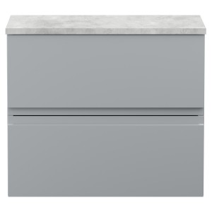 Urban Satin Grey 600mm (w) x 522mm (h) x 390mm (d) Wall Hung 2-Drawer Vanity Unit & Grey Worktop