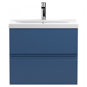 Urban Satin Blue 600mm (w) x 540mm (h) x 390mm (d) Wall Hung 2-Drawer Vanity Unit & Mid-Edge Ceramic Basin